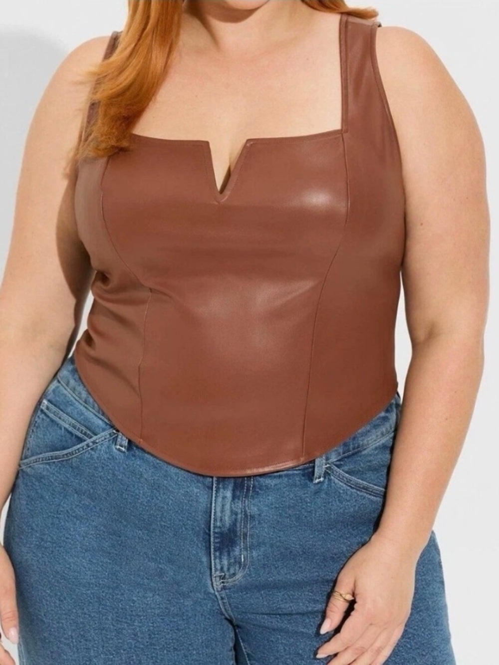 Torrid 3XL Faux Leather Cropped Tank Top Brown V-Neck Plus Size Edgy Chic